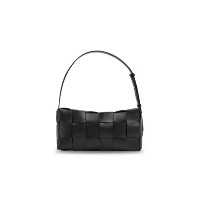 BOTTEGA VENETA BRICK CASSETTE 18-CHECK GOLD-FINISH INTRECCIO ZIPPER LEATHER 709360VMAY18425 (28*14*10cm)